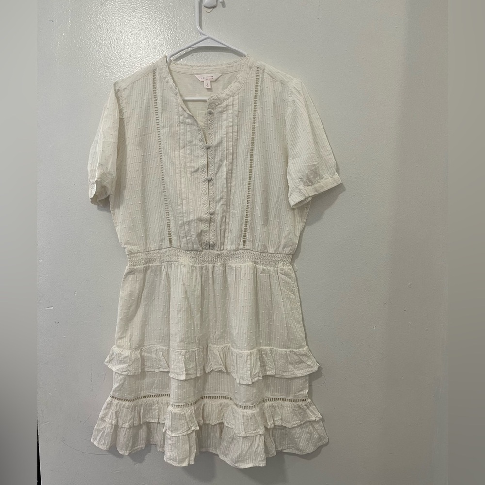 White Short Sleeve Button-Up Dress